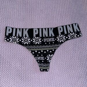 PINK holiday print snowflake / Christmas Victoria’s Secret logo thong panty